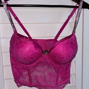 Stunning VS. very sexy push up bustier in hot pink with rhinestone straps. 36C